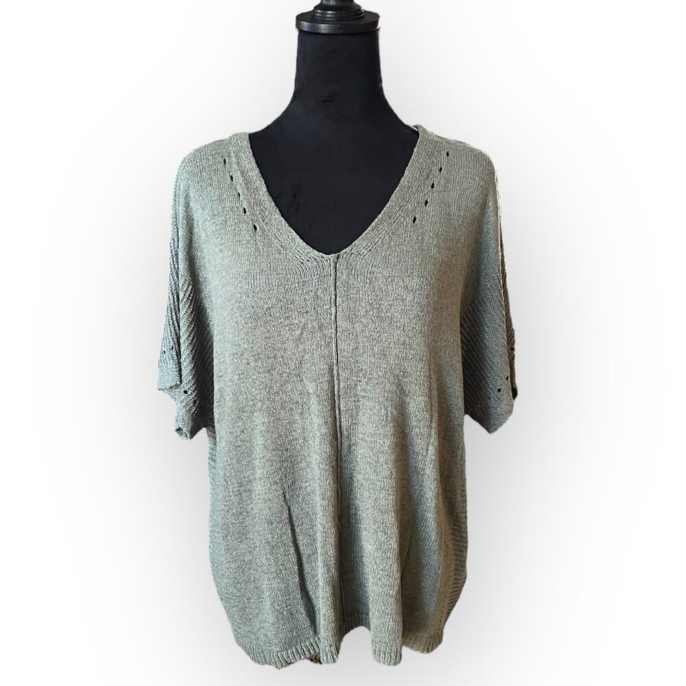 Apt. 9 Women's Terrain Green V-Neck Acrylic Oversized Pullover Sweater Size XL